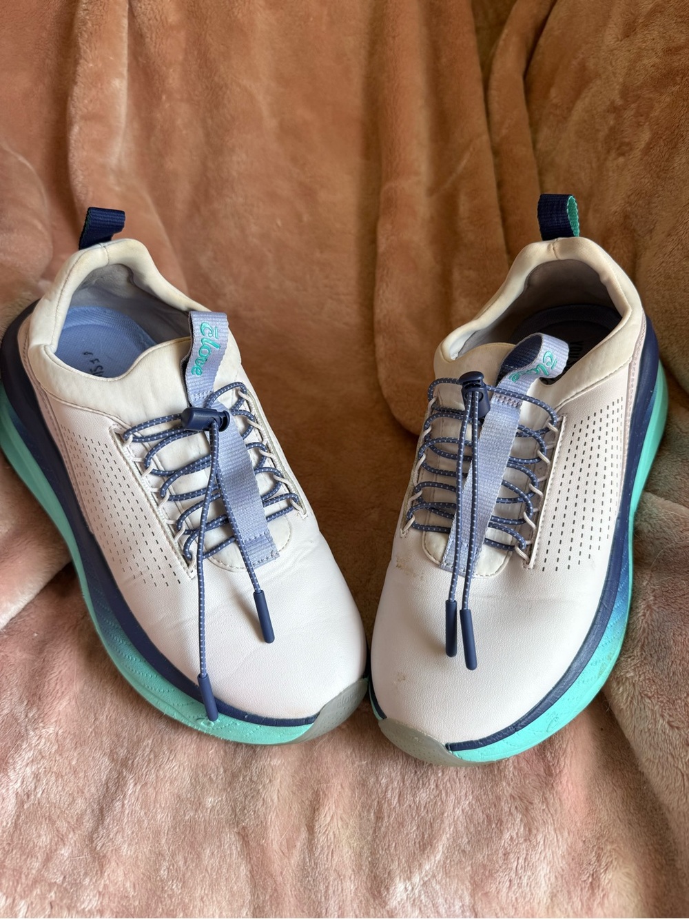 Clove Forte White Sneakers with Teal & Navy Accents